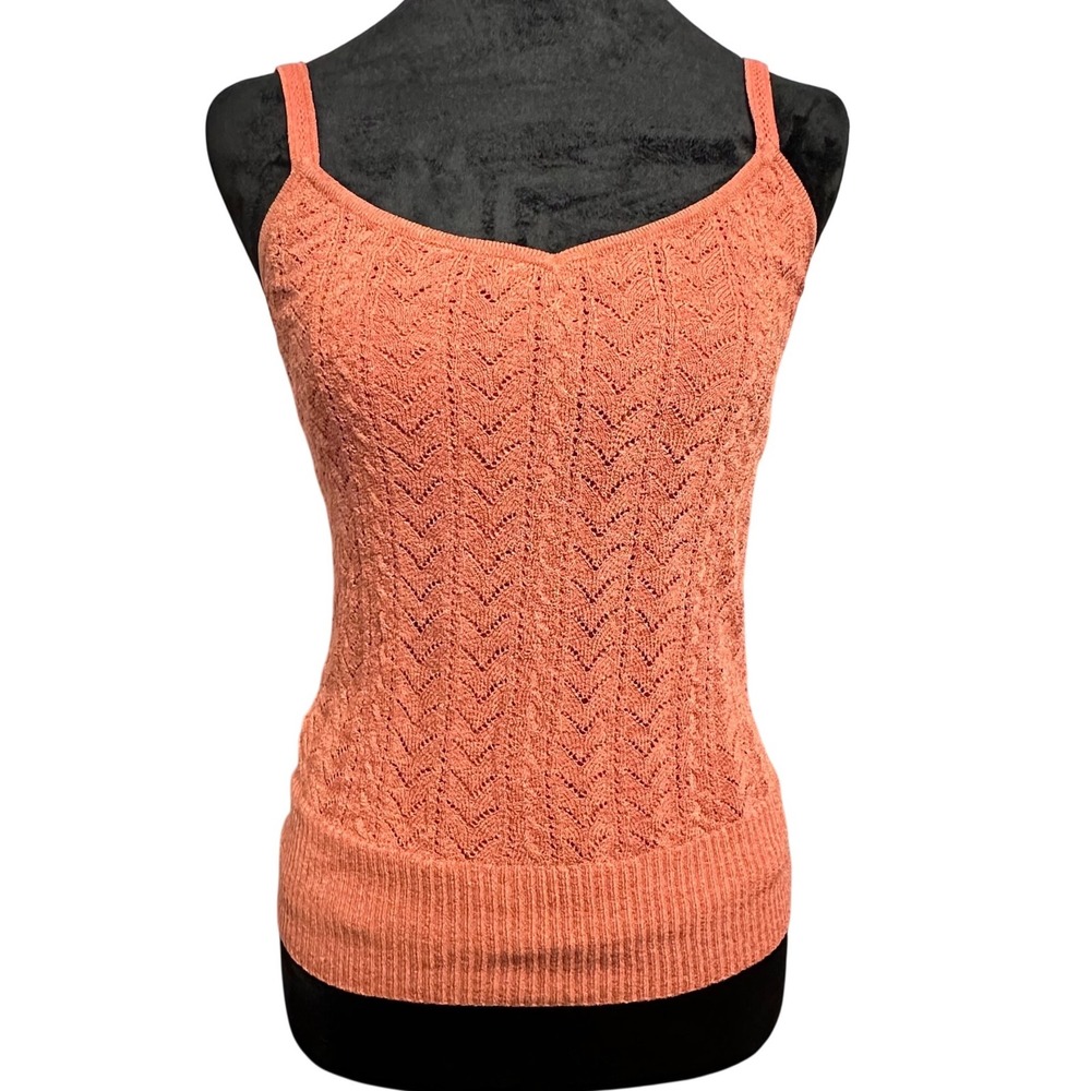Ann Taylor Silk Blend Camisole S Coral Orange Pointelle Knit Chevron Boho Y2K